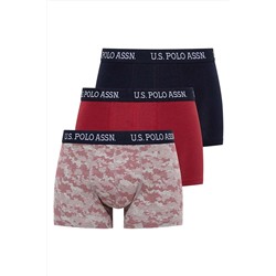U.S. Polo Assn. Erkek Lacivert - Baskılı - Bordo 3 Lü Boxer US.01.80454.INT