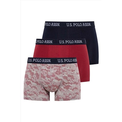 U.S. Polo Assn. Erkek Lacivert - Baskılı - Bordo 3 Lü Boxer US.01.80454.INT