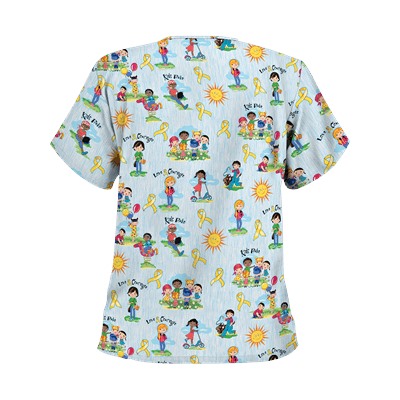 UA Golden Children White Print Scrub Top