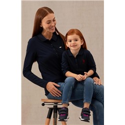 Kız Çocuk Lacivert Polo Yaka Basic Sweatshirt