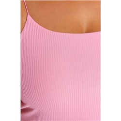 Pembe Spagetti Askılı Crop Fitilli Örme Büyük Beden Bluz TBBSS23AF00013