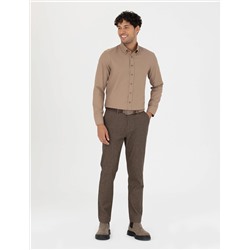 Açık Kahverengi Slim Fit Uzun Kollu Gömlek
