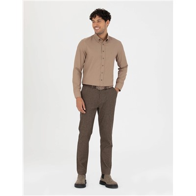 Açık Kahverengi Slim Fit Uzun Kollu Gömlek
