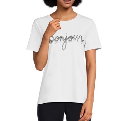 Karl Lagerfeld Paris Bonjour Embellished Crewneck T-Shirt