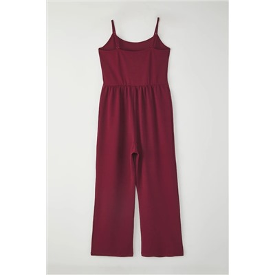 Bordo Askılı Örme Büyük Beden Tulum TBBSS25BG00001