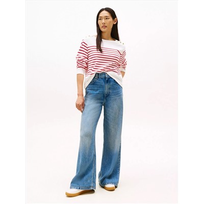 Gold-Button Stripe Long-Sleeve T-Shirt