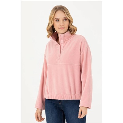 Kadın Pudra Dik Yaka Sweatshirt