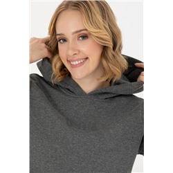 Kadın Antrasit Melanj Kapüşonlu Basic Sweatshirt