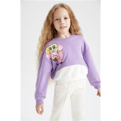 Defacto Kız Çocuk Spongebob Crop Bisiklet Yaka Sweatshirt Y4233A622AU