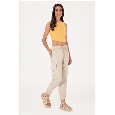 Kadın Taş Kanvas Jogger Fit Pantolon