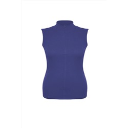 Lacivert Fermuarlı %100 Pamuk Fitilli Kaşkorse Örme Büyük Beden Bluz TBBSS24AF00040