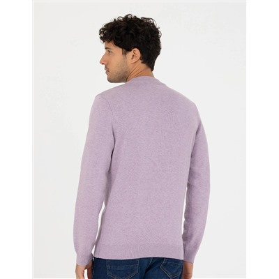 Koyu Lila Slim Fit Bisiklet Yaka Basic Triko Kazak