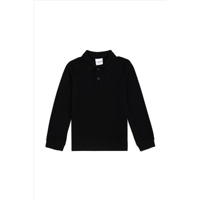Erkek Çocuk Siyah Basic Polo Yaka Sweatshirt