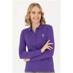 Kadın Mor Basic Polo Yaka Sweatshirt