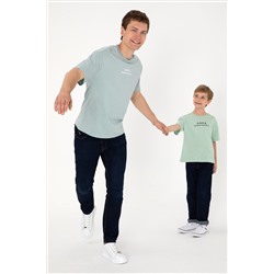 Erkek Comfort Fit Bisiklet Yaka Su Yeşili Tişört