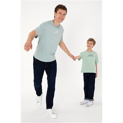 Erkek Comfort Fit Bisiklet Yaka Su Yeşili Tişört