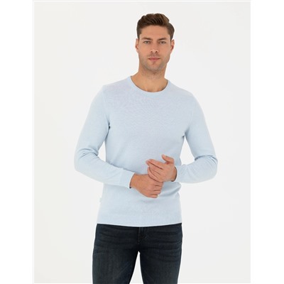 Açık Mavi Slim Fit Basic Kazak