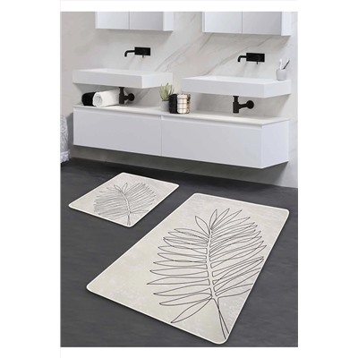 Pilloveland Kaymaz Taban Yıkanabilir 2’li Banyo Paspası - Minimal Yaprak 60*100 cm - 50*60 cm BM0213