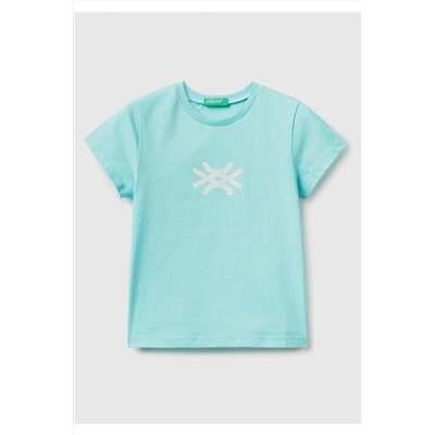 United Colors of Benetton Kız Çocuk Su Yeşili T-Shirt 223P3I1XG1096