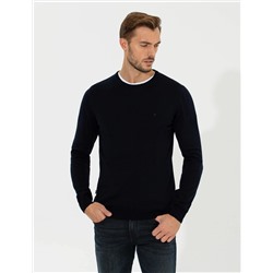 Lacivert Slim Fit Bisiklet Yaka Basic Triko Kazak