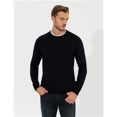 Lacivert Slim Fit Bisiklet Yaka Basic Triko Kazak