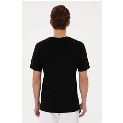 Erkek Regular Fit Bisiklet Yaka Siyah Tişört