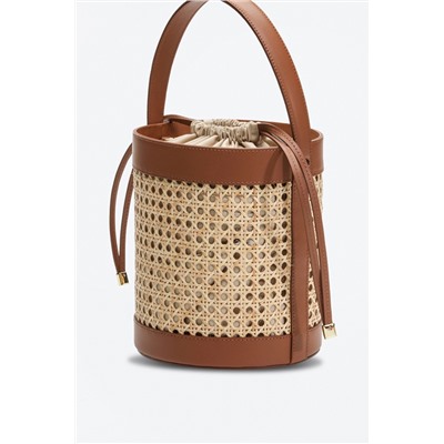 Bolso saco de rafia y piel St Tropez Beige y camel