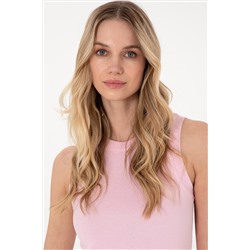 Kadın Açık Pembe Kolsuz Bisiklet Yaka Basic Tişört