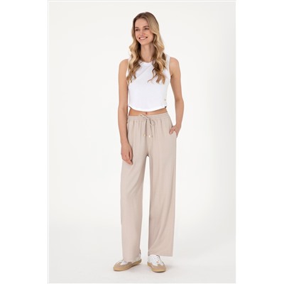 Kadın Bej Looe Relax Fit Kanvas Pantolon