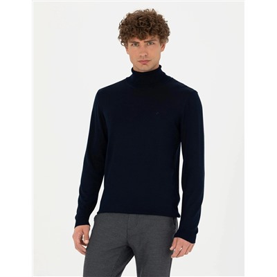 Lacivert Slim Fit Balıkçı Yaka Basic Triko Kazak