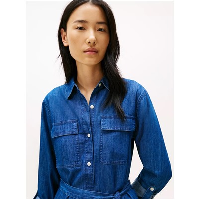 Belted Utility Denim Shirtdress