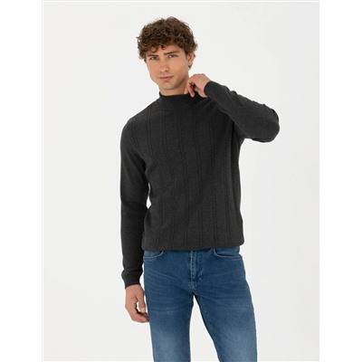 Antrasit Melanj Slim Fit Kazak