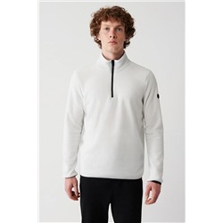 Avva Erkek Beyaz Dik Yaka Soğuğa Dayanıklı Yarım Fermuarlı Standart Fit Normal Kesim Polar Sweatshirt E00 E001068