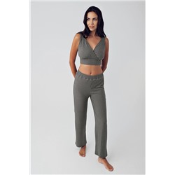 Artış Kalın Askılı Yumuşak Dokulu Triko Crop Pijama Takımı 15208