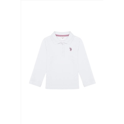 Kız Çocuk Beyaz Basic Polo Yaka Sweatshirt