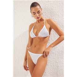 TRENDYOLMİLLA Beyaz Üçgen Taşlı Regular Bikini Takımı TBESS24BT00131