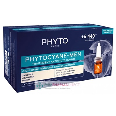 Phyto Phytocyane Traitement Antichute Homme - Chute Sévère, Héréditaire, Cheveux Clairsemés - 12 fioles de 3,5 ml