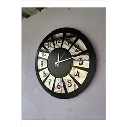 AA Shop Siyah Renk Gümüş Sayılı Hediyelik Ahşap Dekoratif Farklı Desenli Ev Hediyelik Duvar Saati 50cm aasaathalat