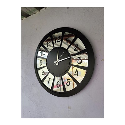 AA Shop Siyah Renk Gümüş Sayılı Hediyelik Ahşap Dekoratif Farklı Desenli Ev Hediyelik Duvar Saati 50cm aasaathalat