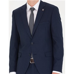Lacivert Ekstra Slim Fit Çizgili Takım Elbise