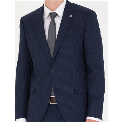 Lacivert Ekstra Slim Fit Çizgili Takım Elbise