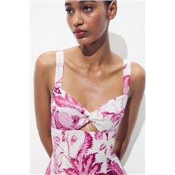 PRINTED DRESS WITH CUTWORK EMBROIDERY
