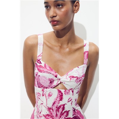 PRINTED DRESS WITH CUTWORK EMBROIDERY