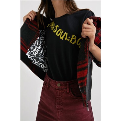 Chaqueta biker tartán-piel sintética