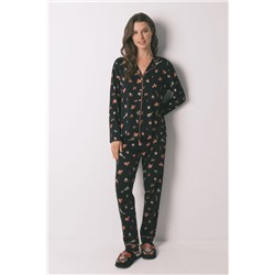 Pijama camisero algodón "Día de muertos" negro