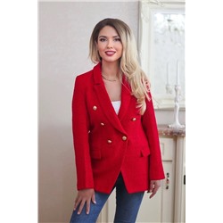 Ritnice Kadın Kırmızı Tüvit Dokulu Gold Düğmeli Asimetrik Kesim Astarlı Blazer Ceket 1073