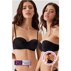 Pierre Cardin2'li Ekonomik Paket Siyah 6312 Pisa Push Up Dolgulu Straplez Içi Pamuklu Sütyen