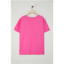 Pembe Detaylı Basic %100 Pamuk Örme T-shirt TBBSS24BF00055