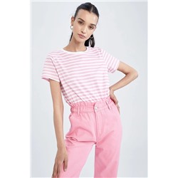 Defacto Regular Fit Bisiklet Yaka Çizgili Kısa Kollu %100 Pamuk Tişört TYC00434456969