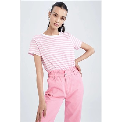 Defacto Regular Fit Bisiklet Yaka Çizgili Kısa Kollu %100 Pamuk Tişört TYC00434456969